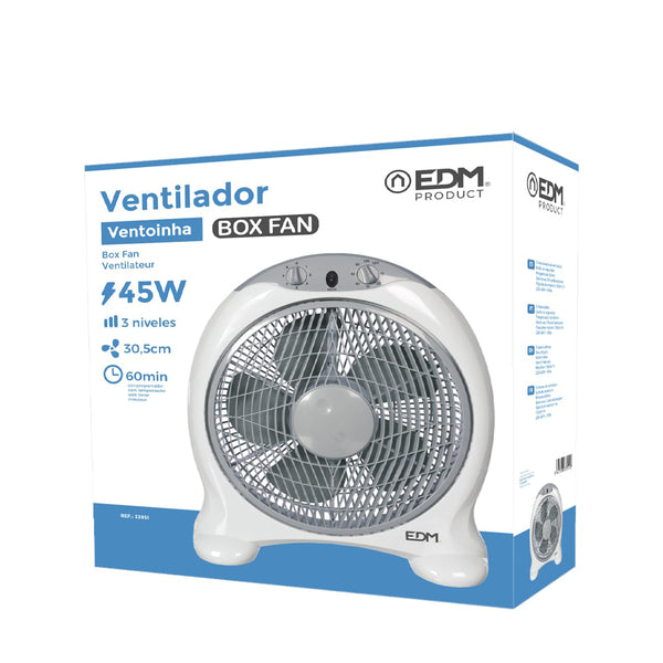 Ventilador de sobremesa Box Fan EDM 45W Blanco/Gris con Temporizador