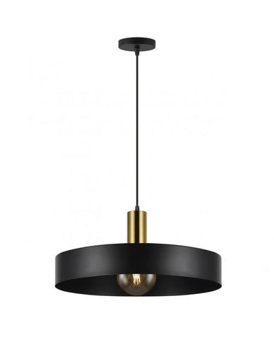 Lámpara colgante UMA de metal negro y latón con pantalla Ø 30 cm. Elegancia industrial