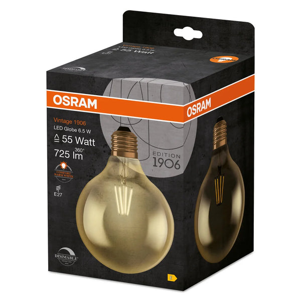 Bombilla Globo 125mm Osram Vintage 1906 GLOBE125 FIL GOLD - Lámpara LED regulable de estilo vintage