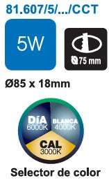 Downlight LED mini Empotrable Redondo CCT 5W con Luz Seleccionable (3000K-4000K-6500K)