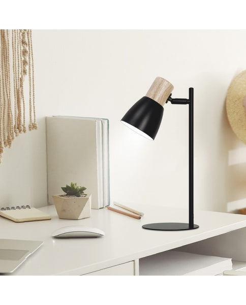 Lámpara de sobremesa Flexo Cabin negro-madera E27 60 W