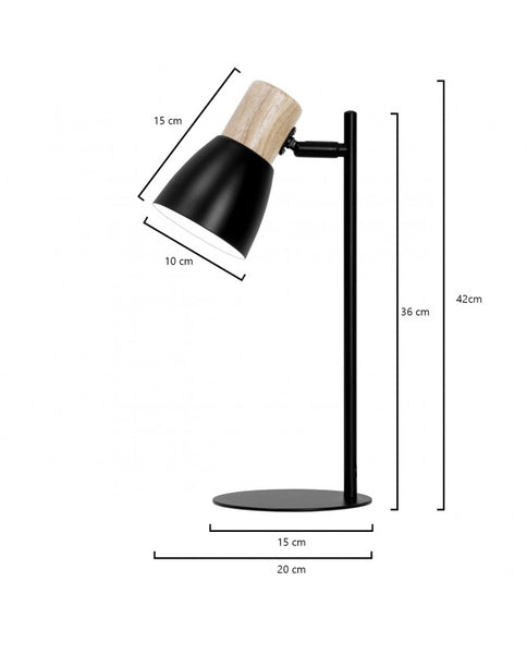 Lámpara de sobremesa Flexo Cabin negro-madera E27 60 W
