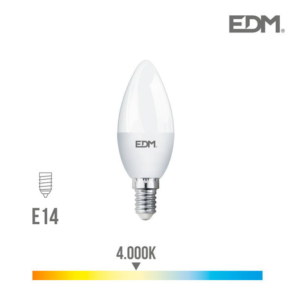 BOMBILLA VELA LED E14 5W 400 LM Disponible en 3200K LUZ CALIDA y 4000K LUZ DIA  EDM