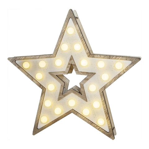 ESTRELLA DE MADERA CON 20LEDS 25,5X27,2CM 3XAA